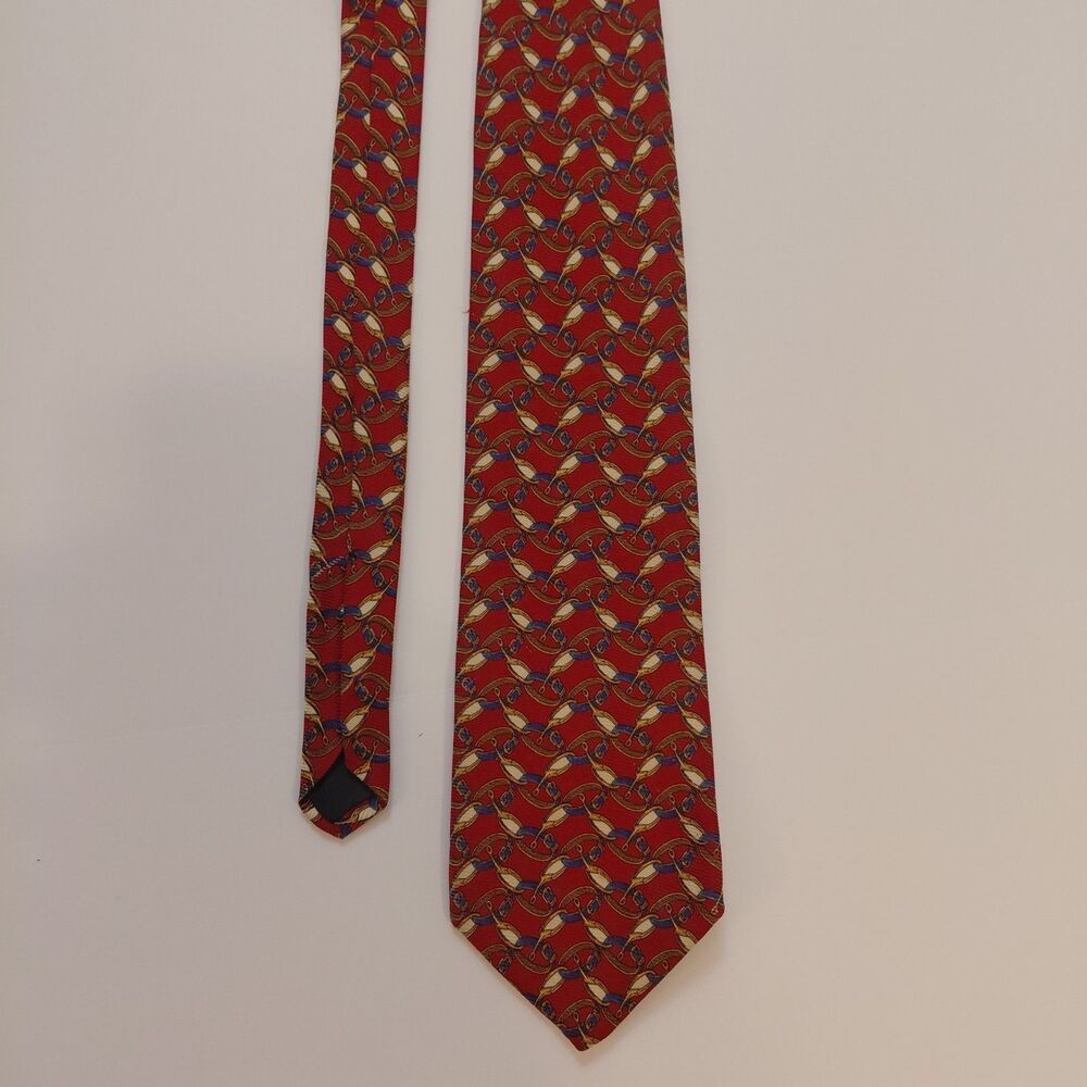 Brooks Brothers Makers Mens Silk Tie Burgundy Geometric Chain Link 58"x4" USA